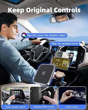 Wireless CarPlay Adapter for Apple iPhone Used to Convert Wired Connections Into Wireless Connections Car Play Adapter 2in1 Compatible with iOS 12+and Android 12 Plug and Play No Latency